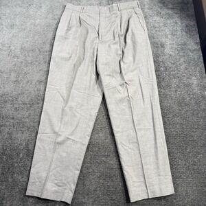 Lands End Dress Pants Mens 36x31 Gray Wool Stretch Pleated Trousers Straight Leg